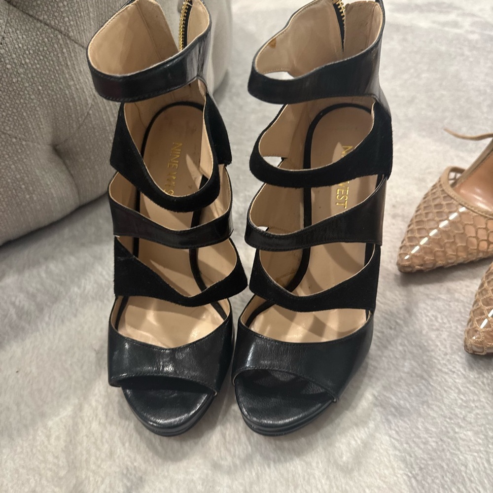 Nine West Amability Black Strappy High Heel Peep Toe Back Zipper Closure